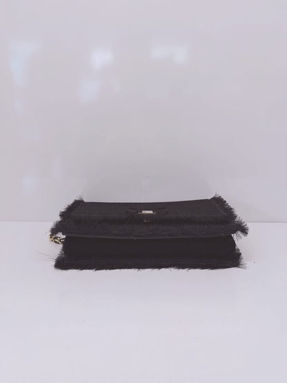 BLACK SUEDE AND FABRIC GINNY FRINGED CROSSBODY BAG