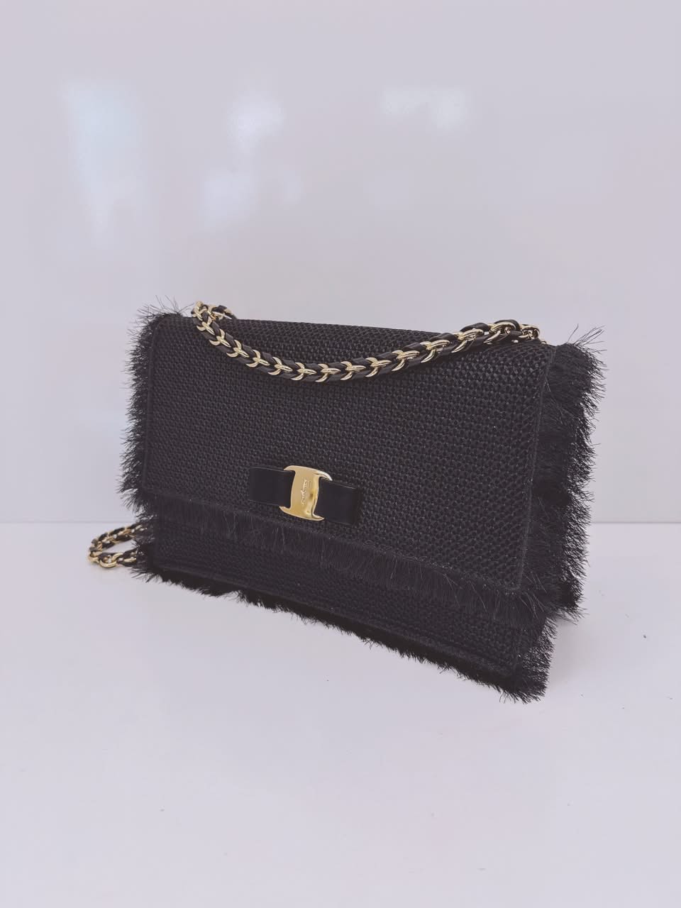 BLACK SUEDE AND FABRIC GINNY FRINGED CROSSBODY BAG