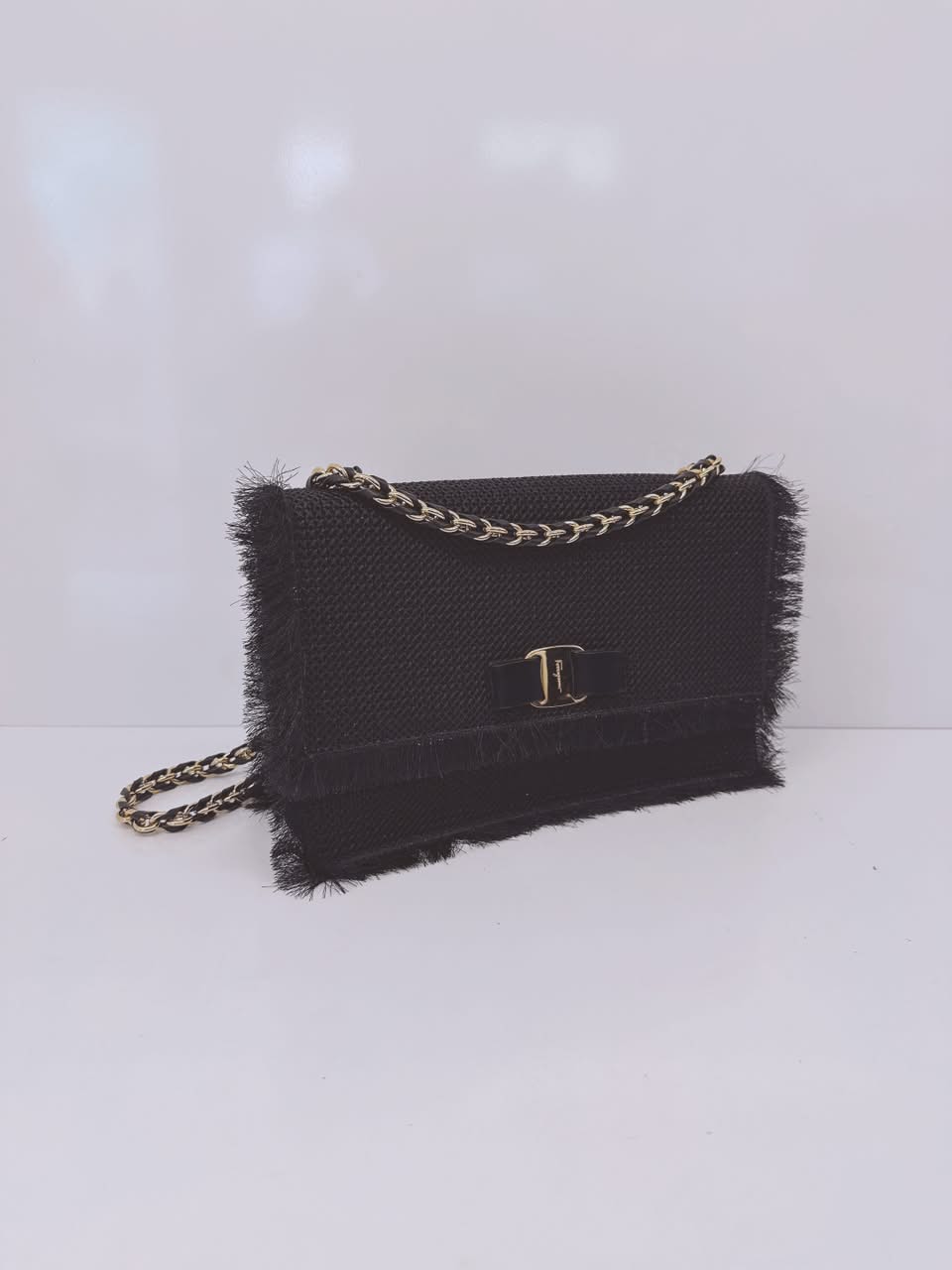 BLACK SUEDE AND FABRIC GINNY FRINGED CROSSBODY BAG