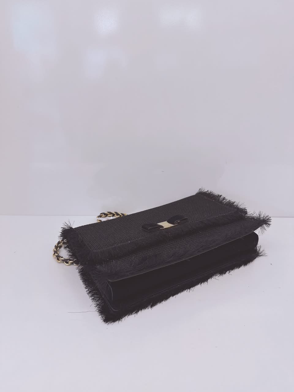 BLACK SUEDE AND FABRIC GINNY FRINGED CROSSBODY BAG