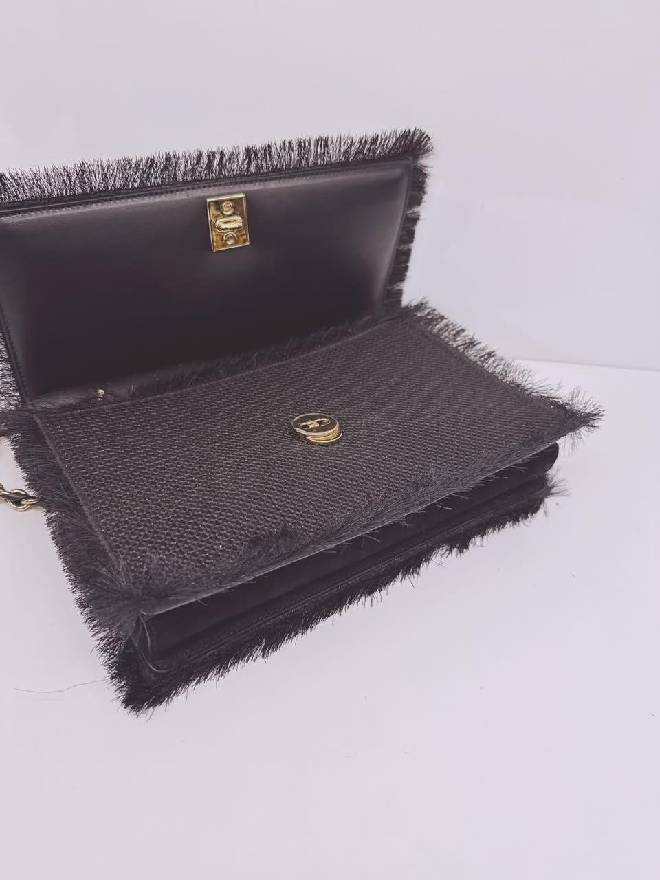 BLACK SUEDE AND FABRIC GINNY FRINGED CROSSBODY BAG