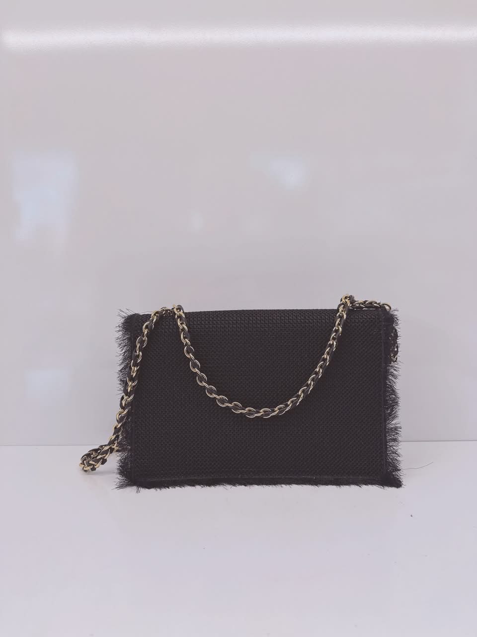 BLACK SUEDE AND FABRIC GINNY FRINGED CROSSBODY BAG