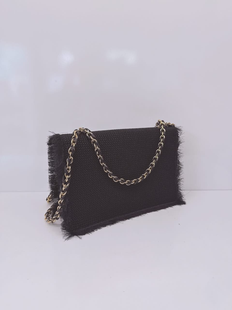 BLACK SUEDE AND FABRIC GINNY FRINGED CROSSBODY BAG