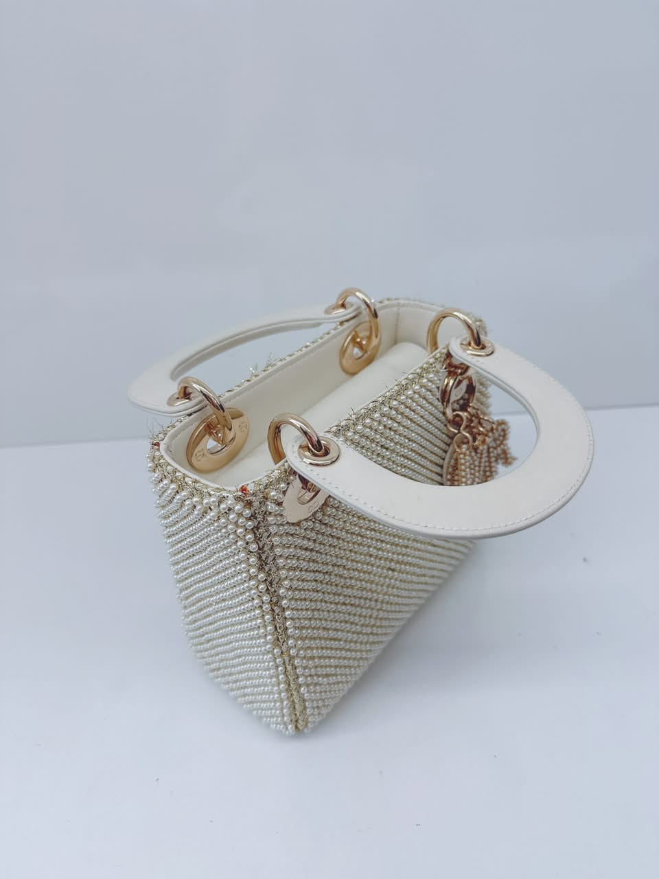 IVORY FAUX PEARL MINI LADY DIOR BAG
