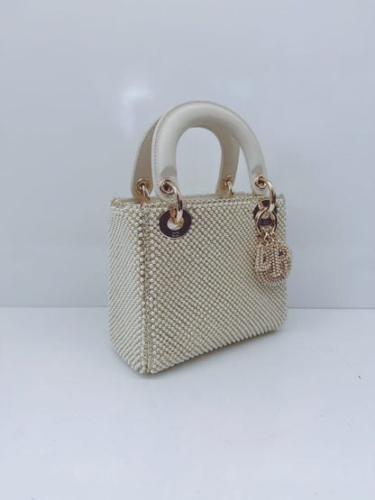 IVORY FAUX PEARL MINI LADY DIOR BAG
