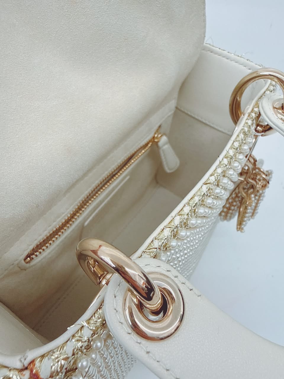 IVORY FAUX PEARL MINI LADY DIOR BAG