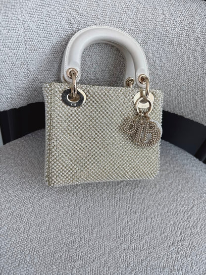IVORY FAUX PEARL MINI LADY DIOR BAG