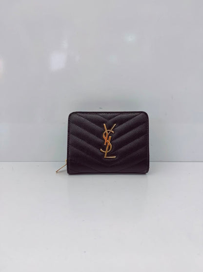 BLACK GRAIN DE POUDRE CASSANDRE MATELASSE COMPACT ZIP AROUND WALLET