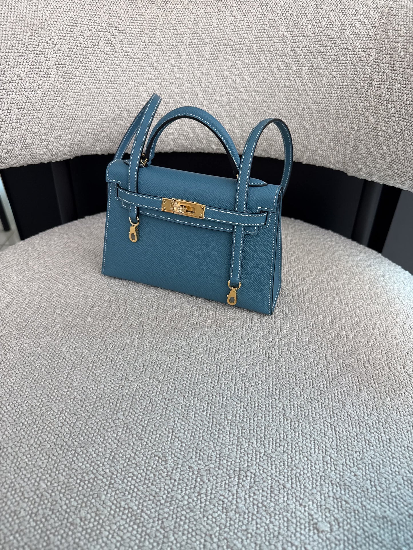 KELLY II SELLIER MINI NEW BLEU JEAN EPSOM LEATHER GOLD HARDWARE