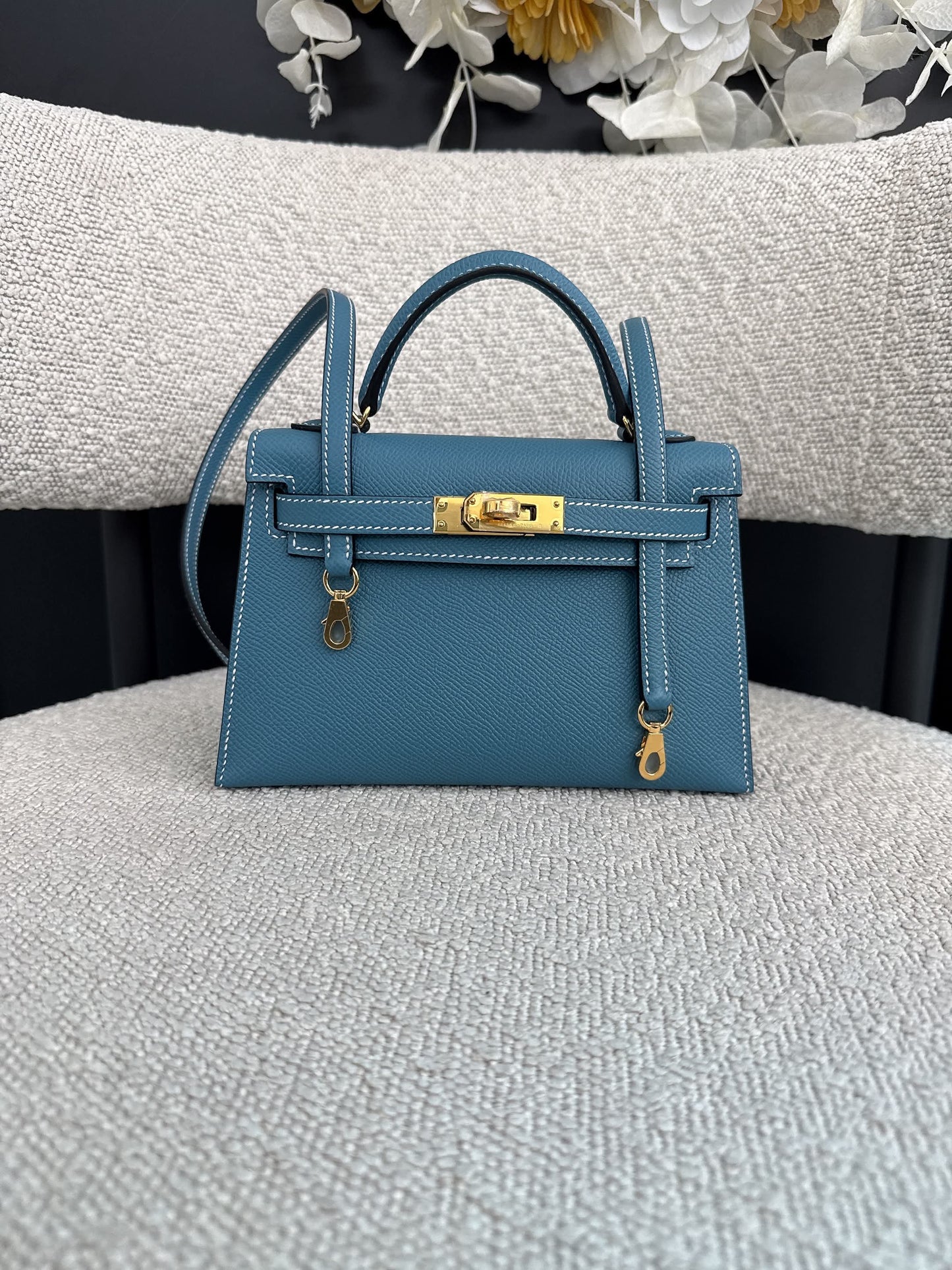 KELLY II SELLIER MINI NEW BLEU JEAN EPSOM LEATHER GOLD HARDWARE