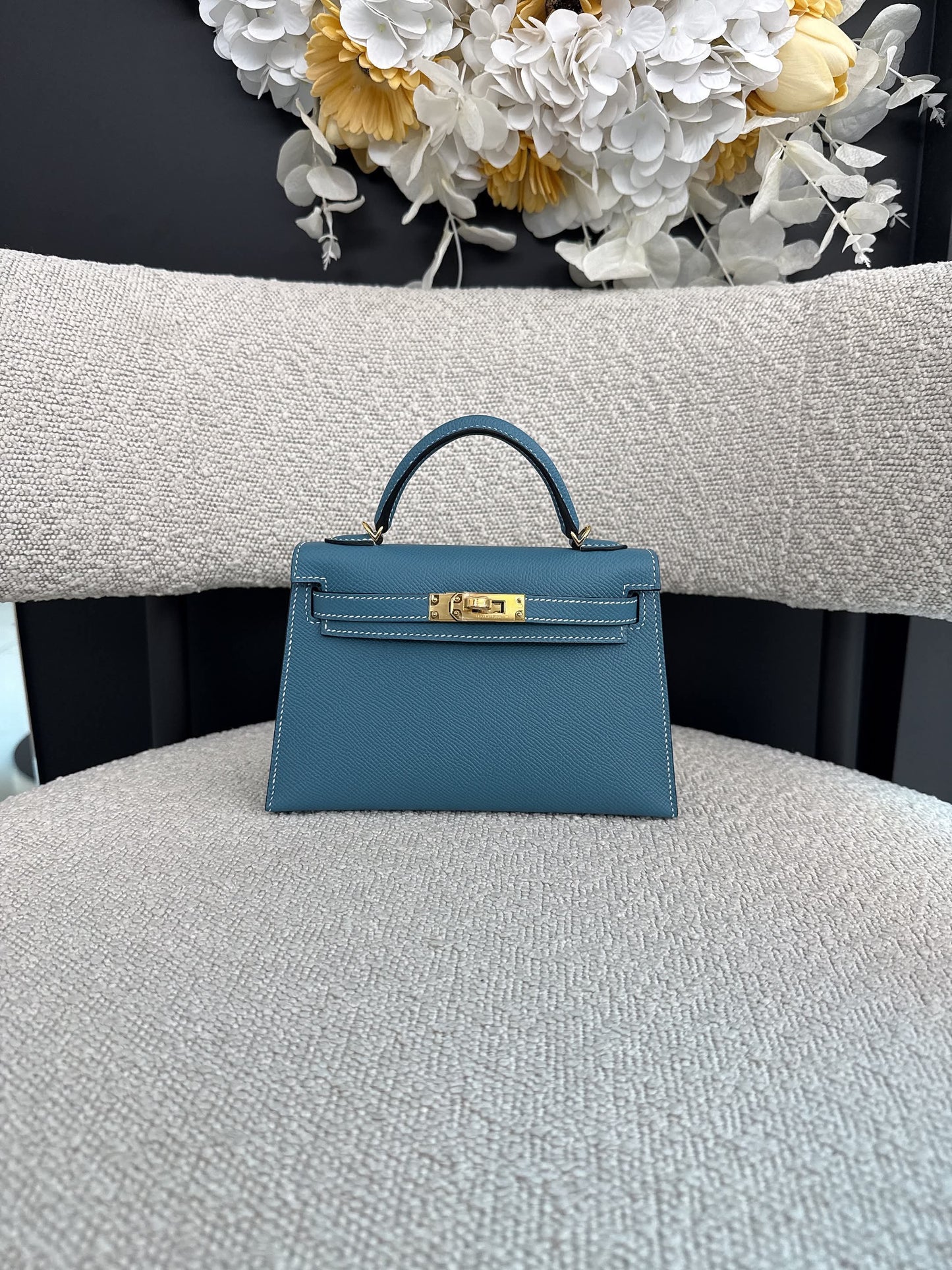 KELLY II SELLIER MINI NEW BLEU JEAN EPSOM LEATHER GOLD HARDWARE