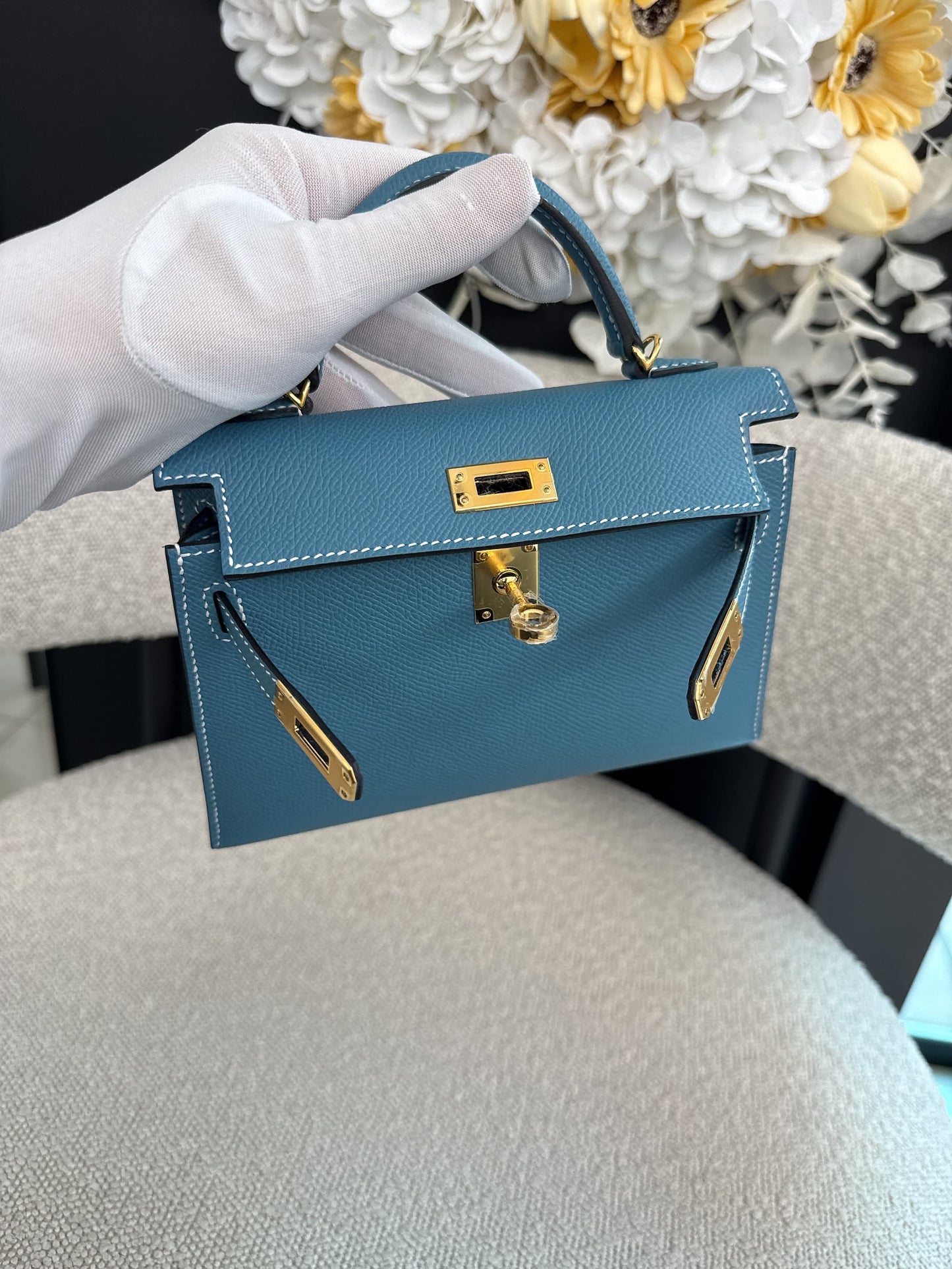 KELLY II SELLIER MINI NEW BLEU JEAN EPSOM LEATHER GOLD HARDWARE