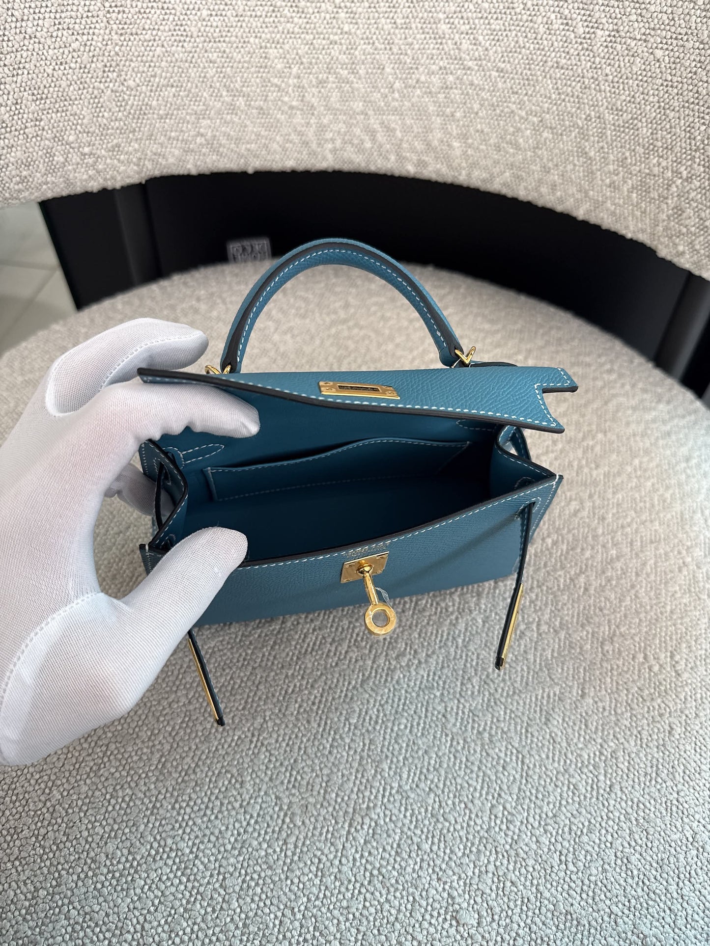 KELLY II SELLIER MINI NEW BLEU JEAN EPSOM LEATHER GOLD HARDWARE