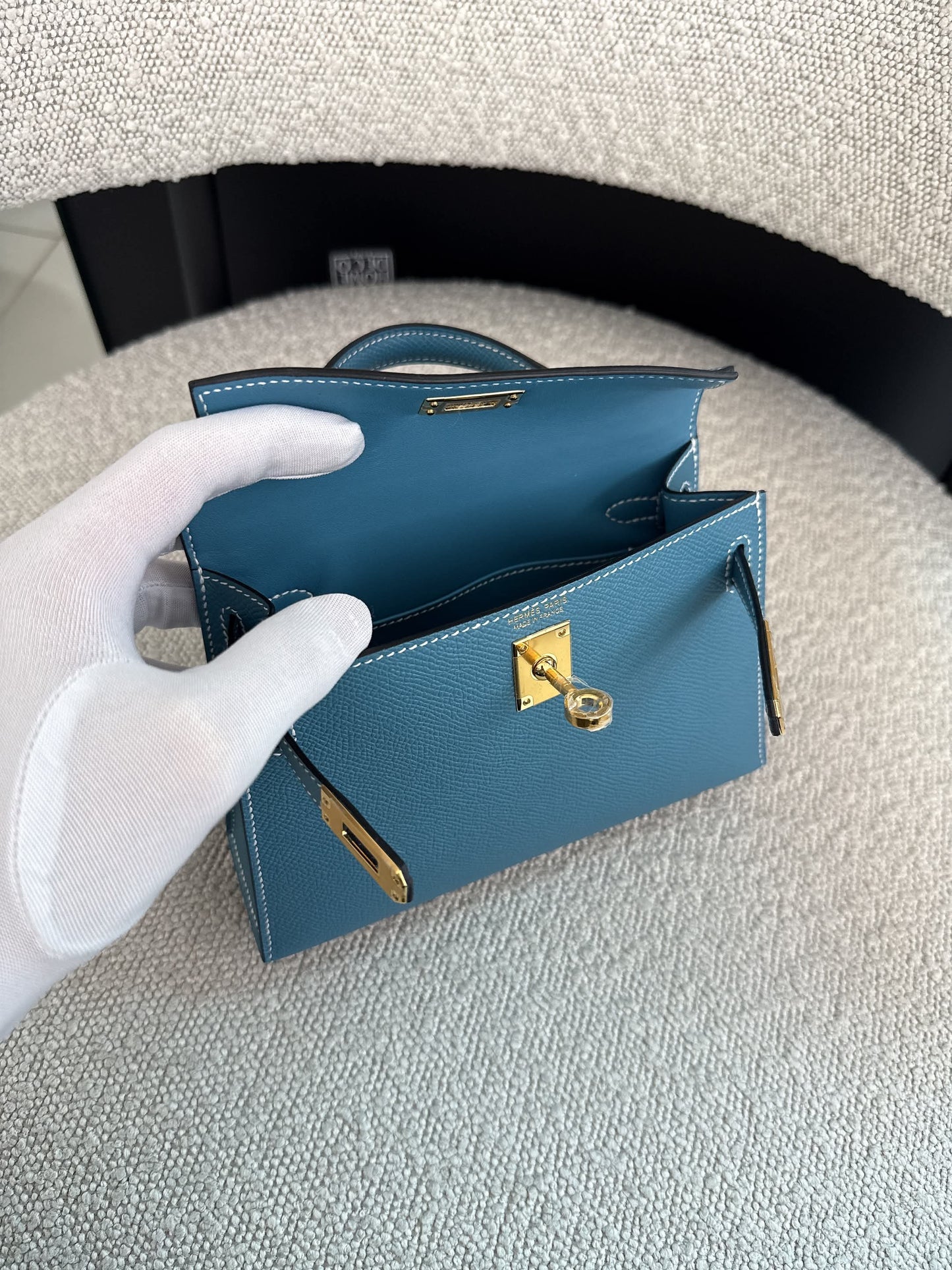 KELLY II SELLIER MINI NEW BLEU JEAN EPSOM LEATHER GOLD HARDWARE