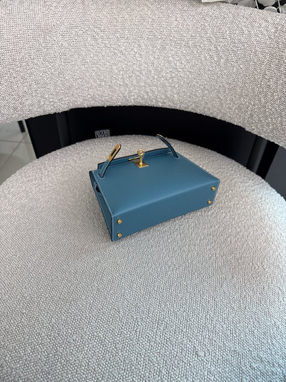 KELLY II SELLIER MINI NEW BLEU JEAN EPSOM LEATHER GOLD HARDWARE