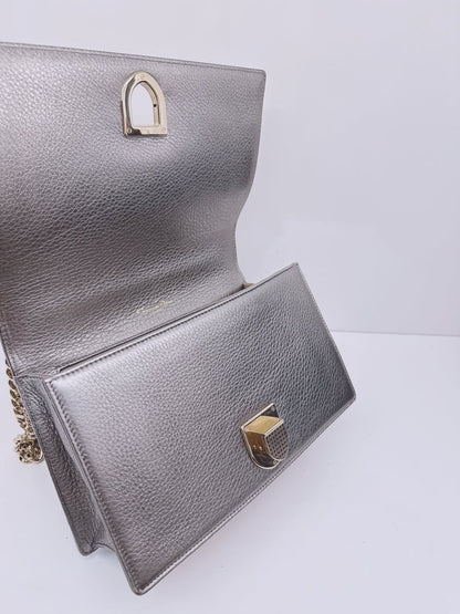 SILVER METALLIC LEATHER MEDIUM DIORAMA FLAP SHOULDER BAG