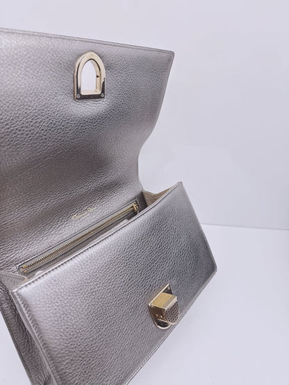 SILVER METALLIC LEATHER MEDIUM DIORAMA FLAP SHOULDER BAG