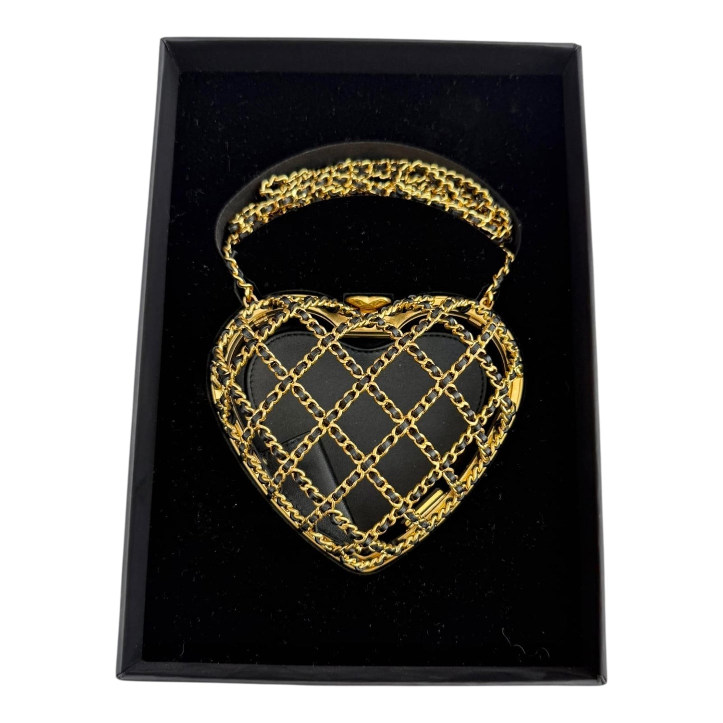 BLACK GOLD HEART MINAUDIERE BAG 23S CAGED EVENING CLUTCH