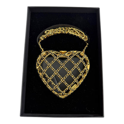 BLACK GOLD HEART MINAUDIERE BAG 23S CAGED EVENING CLUTCH