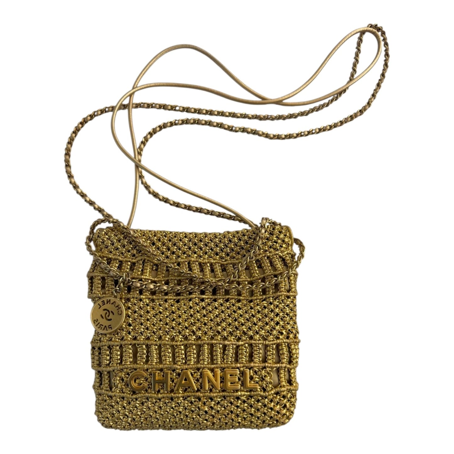 GOLD METALLIC CALFSKIN MACRAME MINI CHANEL 22