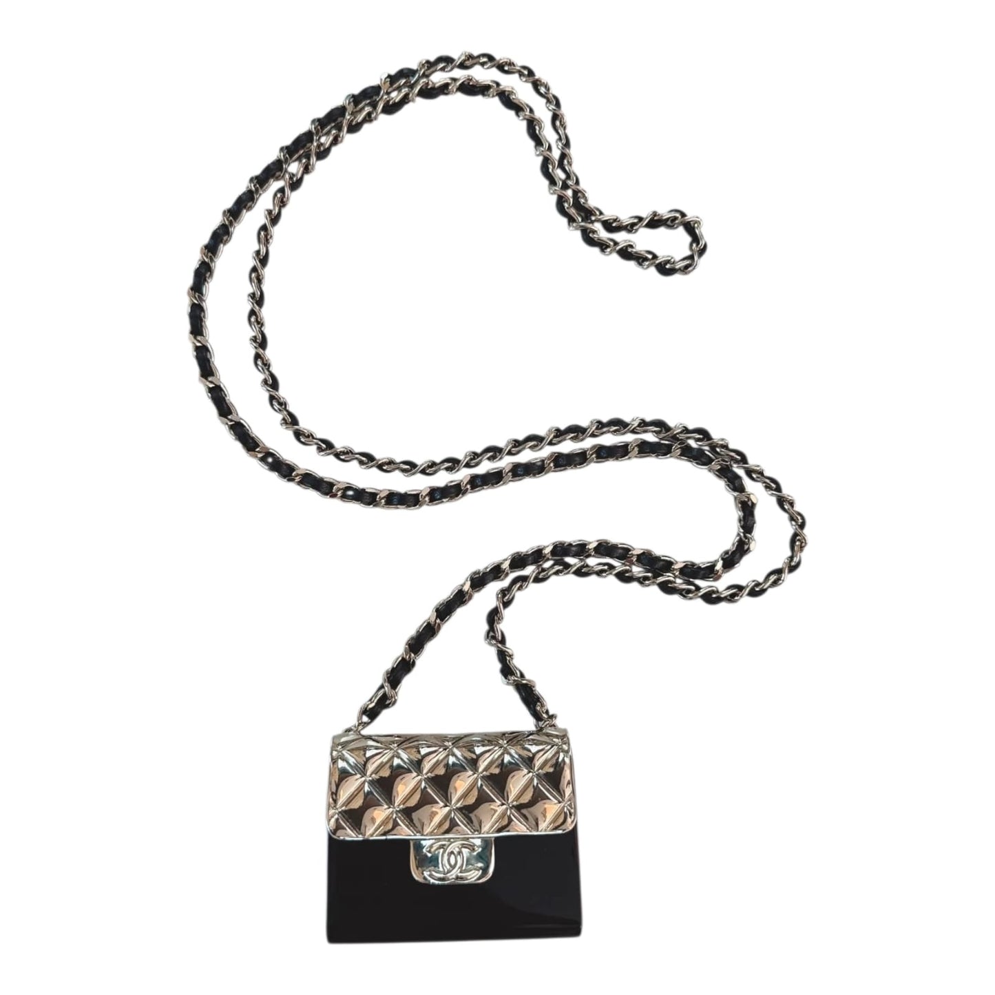 BLACK GOLD METAL RESIN CC CLASSIC FLAP LONG NECKLACE