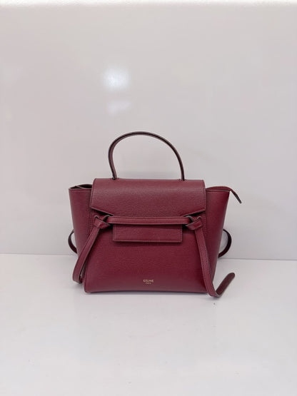 BURGUNDY LEATHER NANO BELT TOP HANDLE BAG