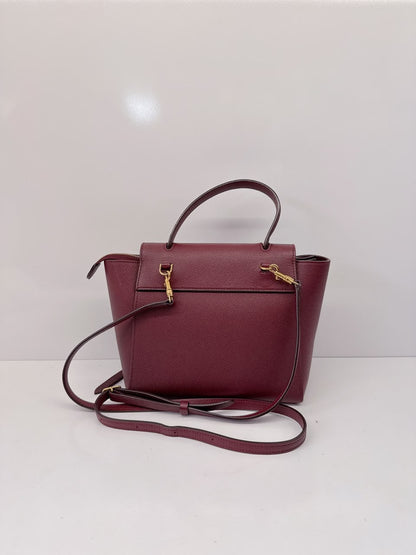 BURGUNDY LEATHER NANO BELT TOP HANDLE BAG