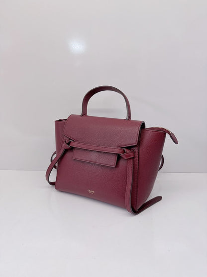 BURGUNDY LEATHER NANO BELT TOP HANDLE BAG