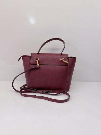 BURGUNDY LEATHER NANO BELT TOP HANDLE BAG