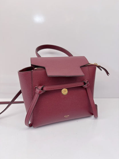 BURGUNDY LEATHER NANO BELT TOP HANDLE BAG
