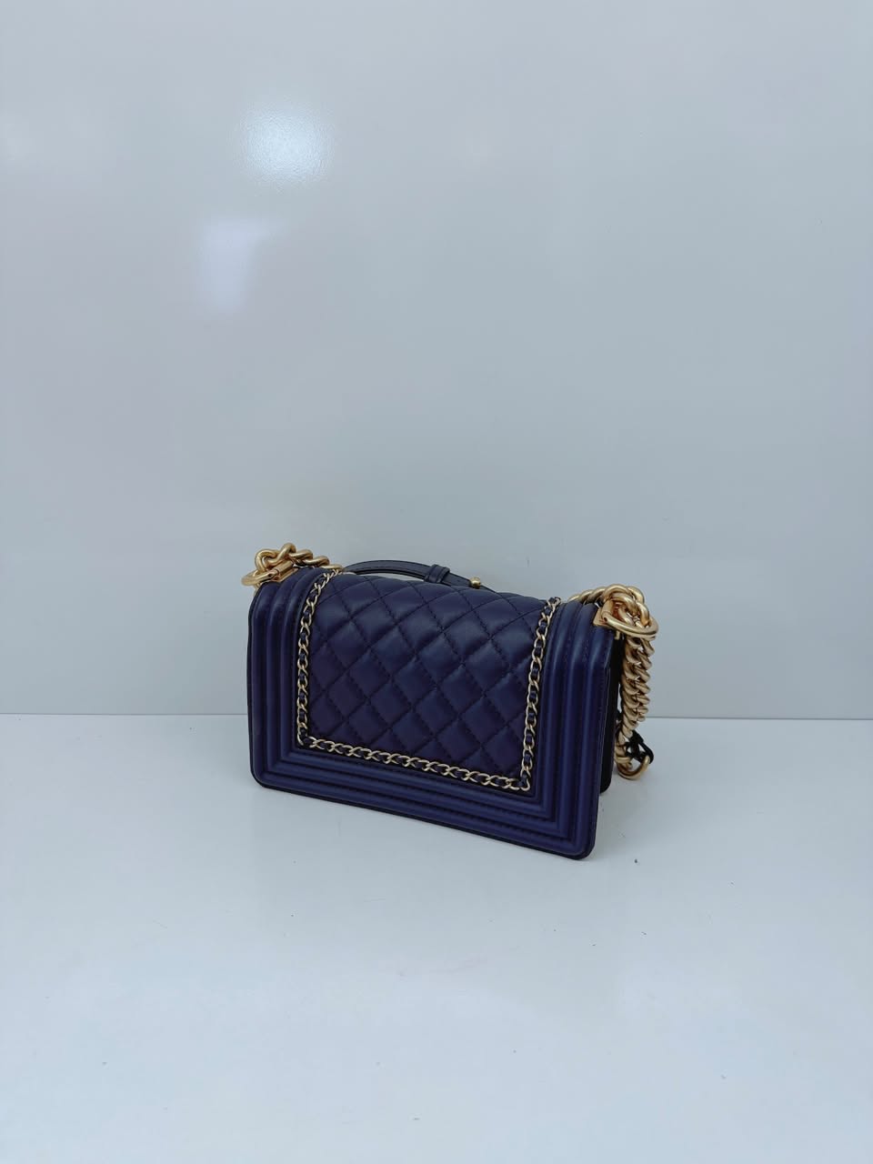 BLUE LAMBSKIN LEATHER SMALL BOY BAG