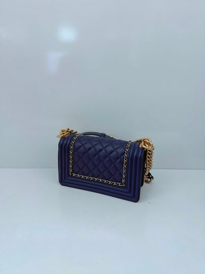 BLUE LAMBSKIN LEATHER SMALL BOY BAG
