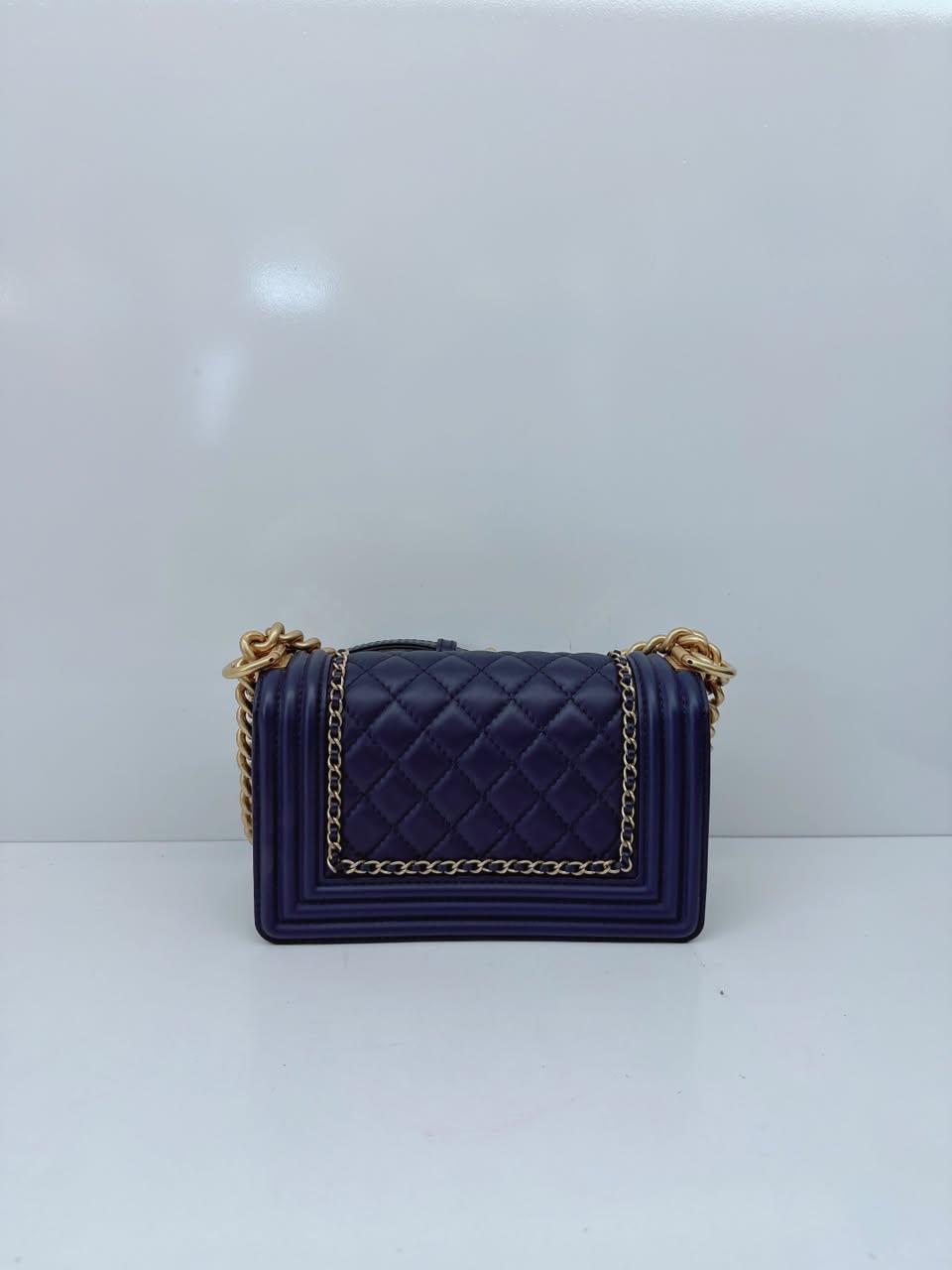 BLUE LAMBSKIN LEATHER SMALL BOY BAG