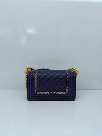 BLUE LAMBSKIN LEATHER SMALL BOY BAG