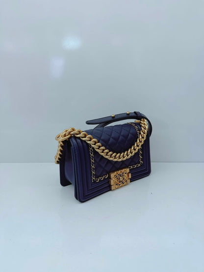 BLUE LAMBSKIN LEATHER SMALL BOY BAG