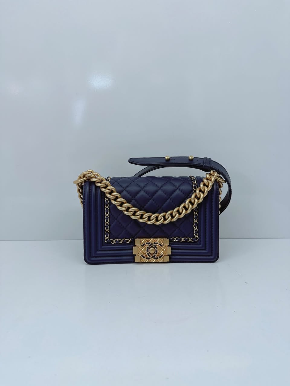 BLUE LAMBSKIN LEATHER SMALL BOY BAG