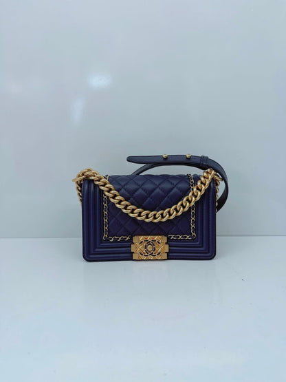 BLUE LAMBSKIN LEATHER SMALL BOY BAG