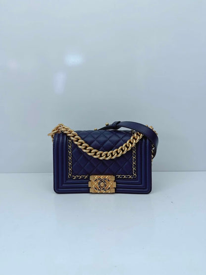 BLUE LAMBSKIN LEATHER SMALL BOY BAG