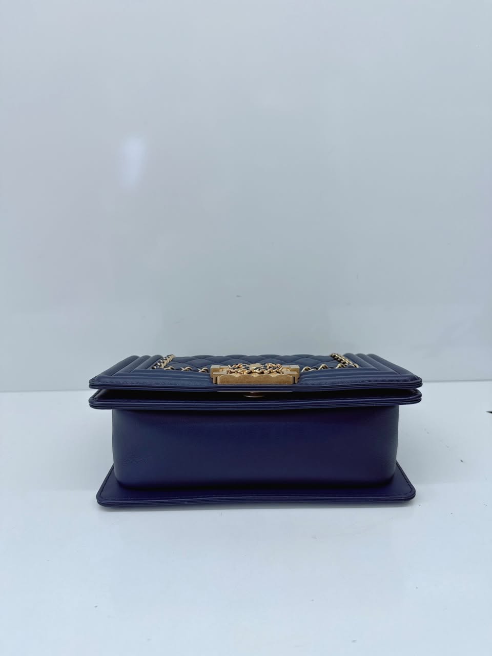 BLUE LAMBSKIN LEATHER SMALL BOY BAG