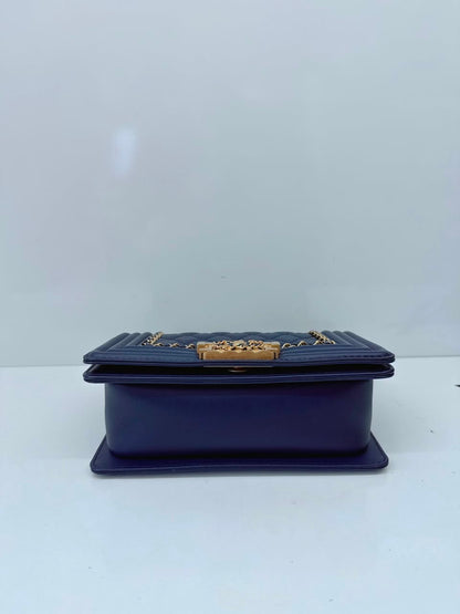 BLUE LAMBSKIN LEATHER SMALL BOY BAG