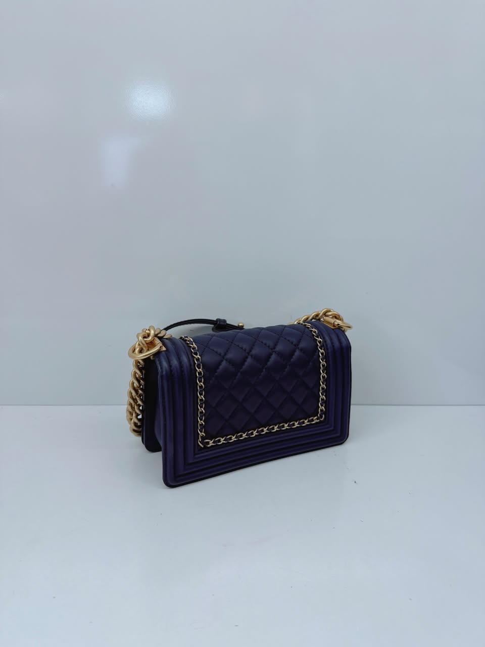 BLUE LAMBSKIN LEATHER SMALL BOY BAG