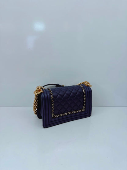 BLUE LAMBSKIN LEATHER SMALL BOY BAG