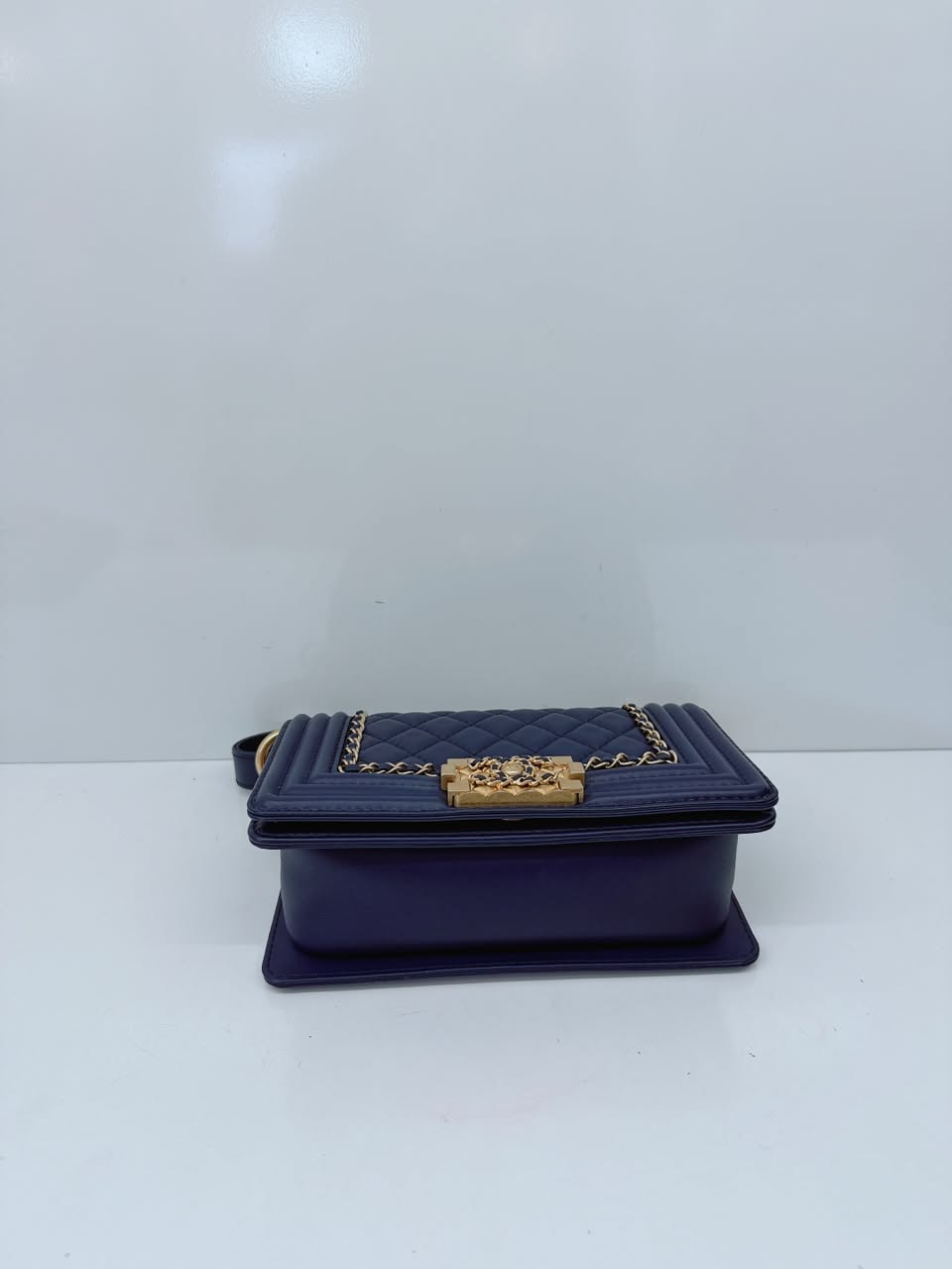 BLUE LAMBSKIN LEATHER SMALL BOY BAG