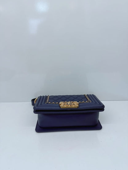 BLUE LAMBSKIN LEATHER SMALL BOY BAG