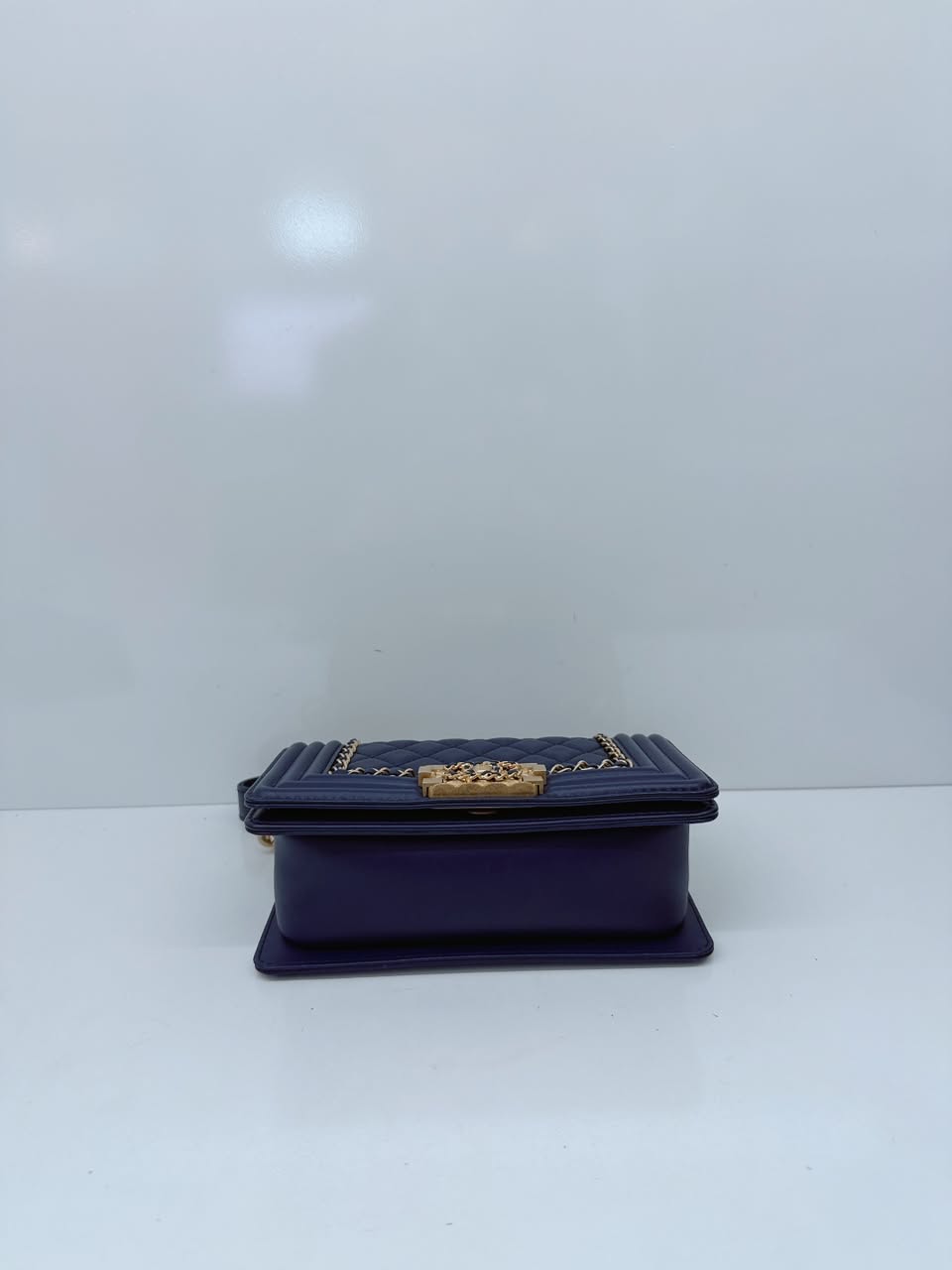 BLUE LAMBSKIN LEATHER SMALL BOY BAG