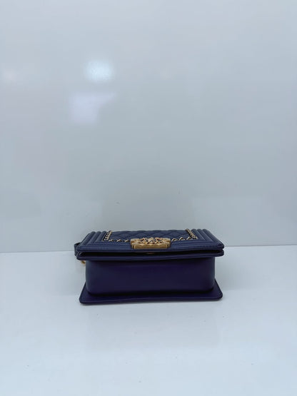 BLUE LAMBSKIN LEATHER SMALL BOY BAG