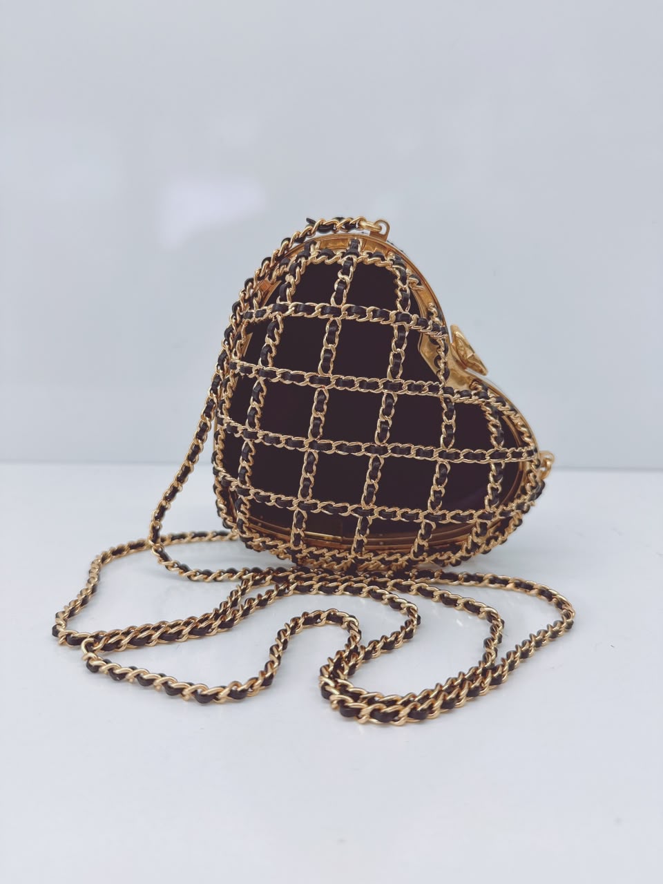 BLACK GOLD HEART MINAUDIERE BAG 23S CAGED EVENING CLUTCH