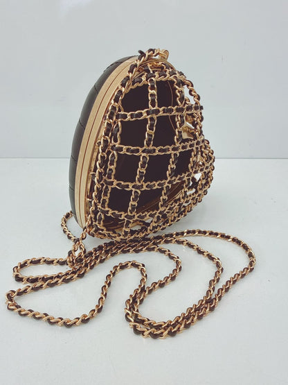 BLACK GOLD HEART MINAUDIERE BAG 23S CAGED EVENING CLUTCH