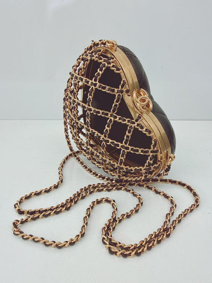 BLACK GOLD HEART MINAUDIERE BAG 23S CAGED EVENING CLUTCH