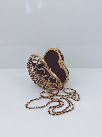 BLACK GOLD HEART MINAUDIERE BAG 23S CAGED EVENING CLUTCH